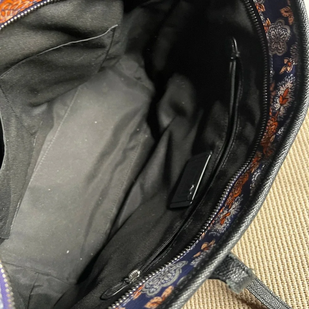 Coach Kaleidoscope Floral Print Zip Top Tote Navy Crossgrain Leather F11823